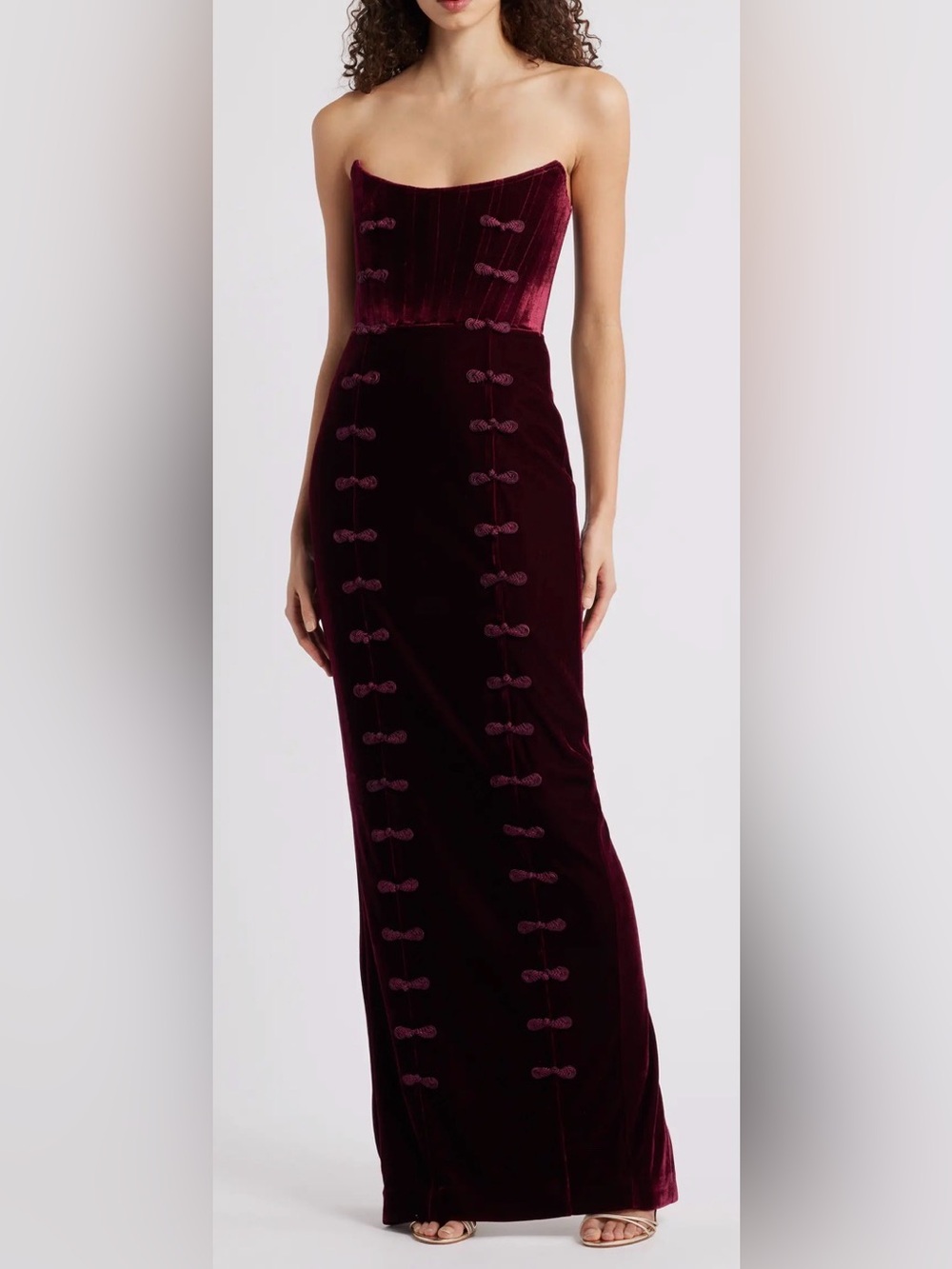 NEW SAU LEE Vesper Strapless Velvet Red burgundy Gown Sz 6